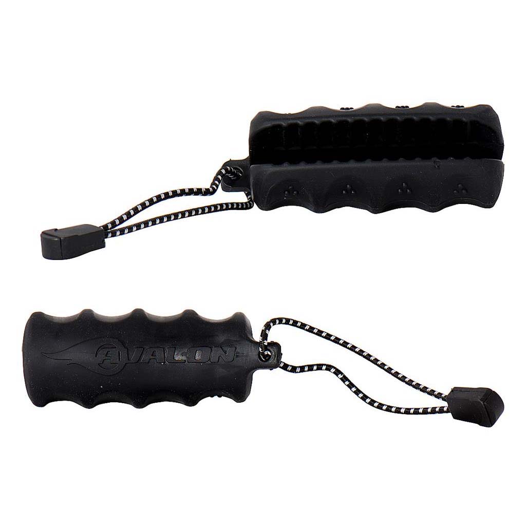 Photo of Avalon Grasper arrow puller in black. There are two views of the grasper. One side shows the arrow slot and the other side is the part that goes in your hand.