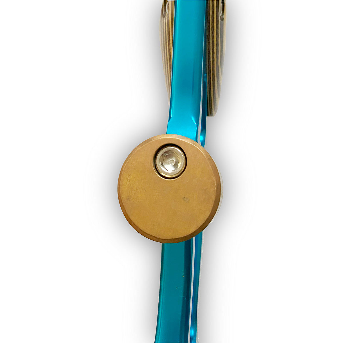 Photo of barebow weight on a bow viewed from the front.