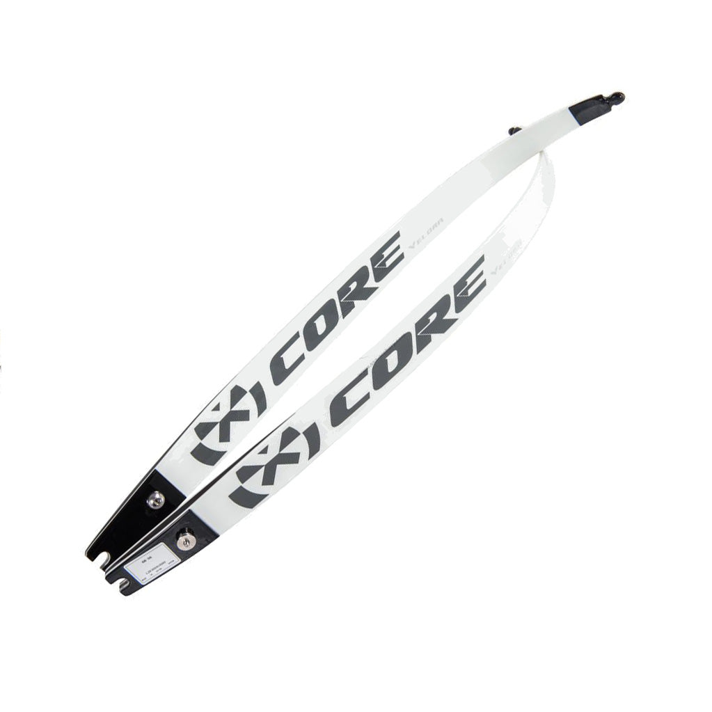 Photo of a set of Core Velora Fibre Foam ILF Limbs for recurve archery on a white bakcgound.