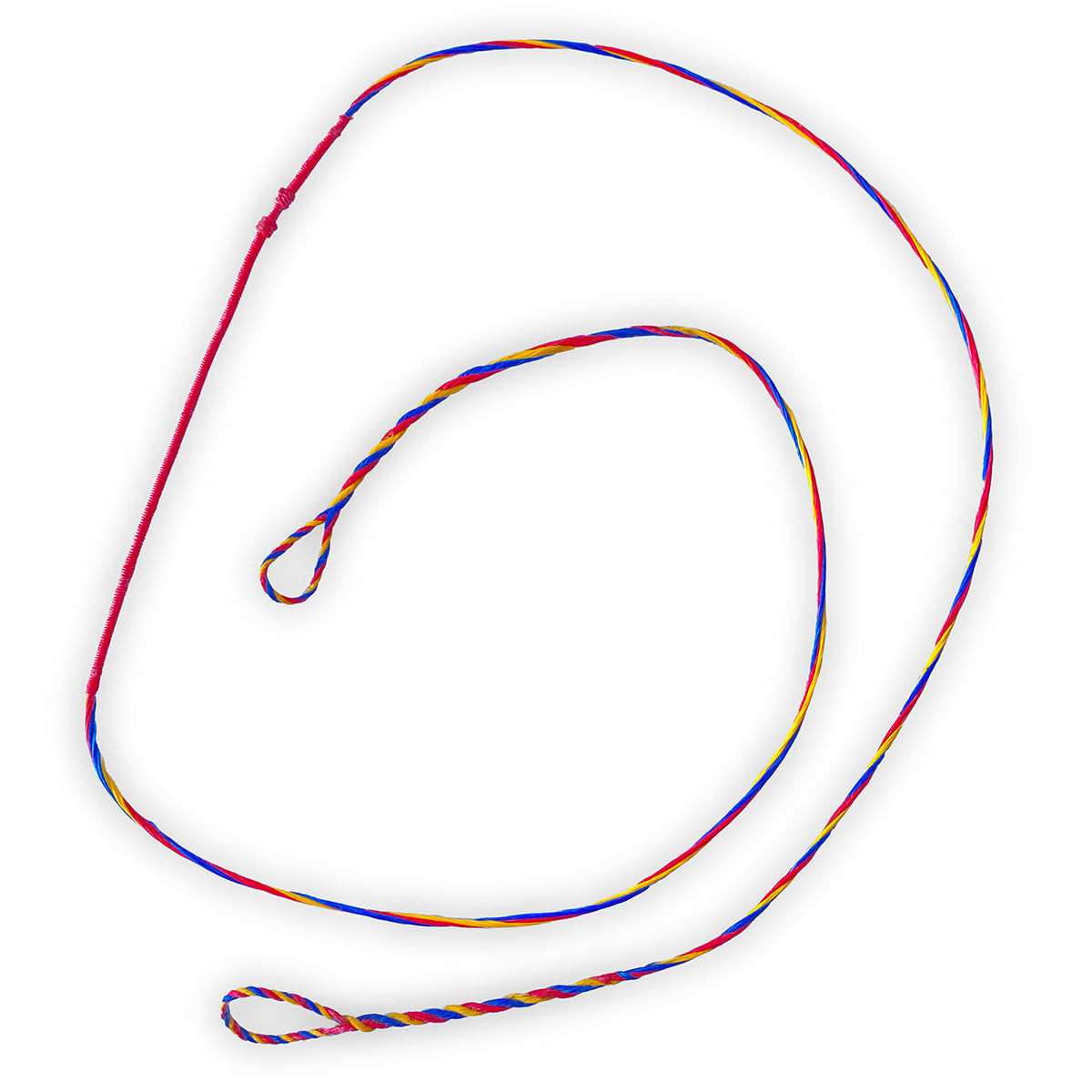 Photo of custom flemish twist bow string on a white background.