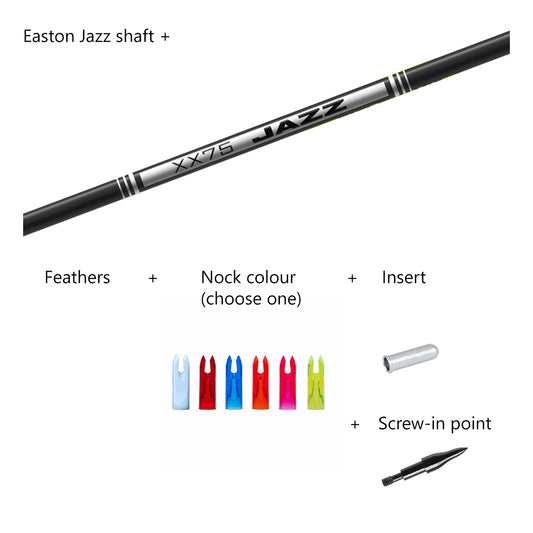 Photo of components for custom-made Easton Jazz aluminium arrows.