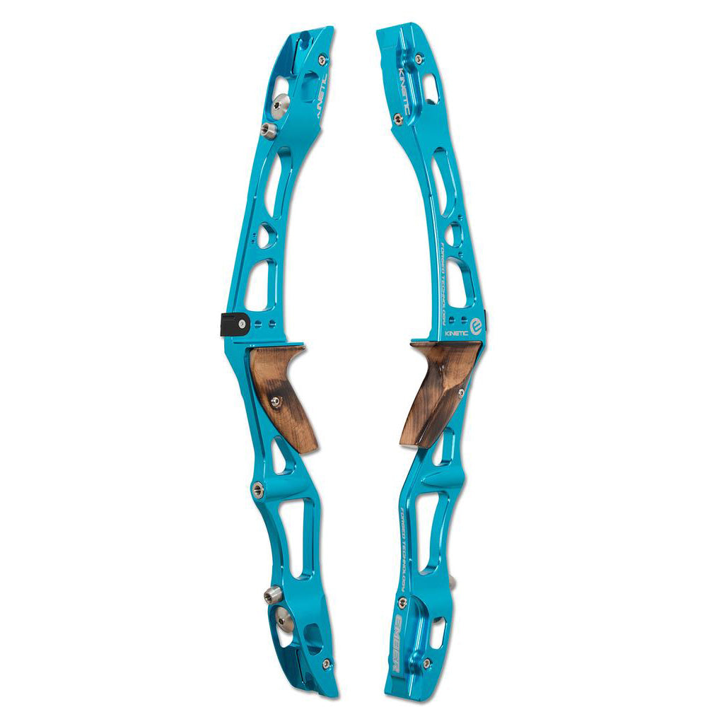 Photo of Kinetic Ember riser in colour turquoise. There are two images of the riser. One viewed from the left hand side and the other from the right hand side.