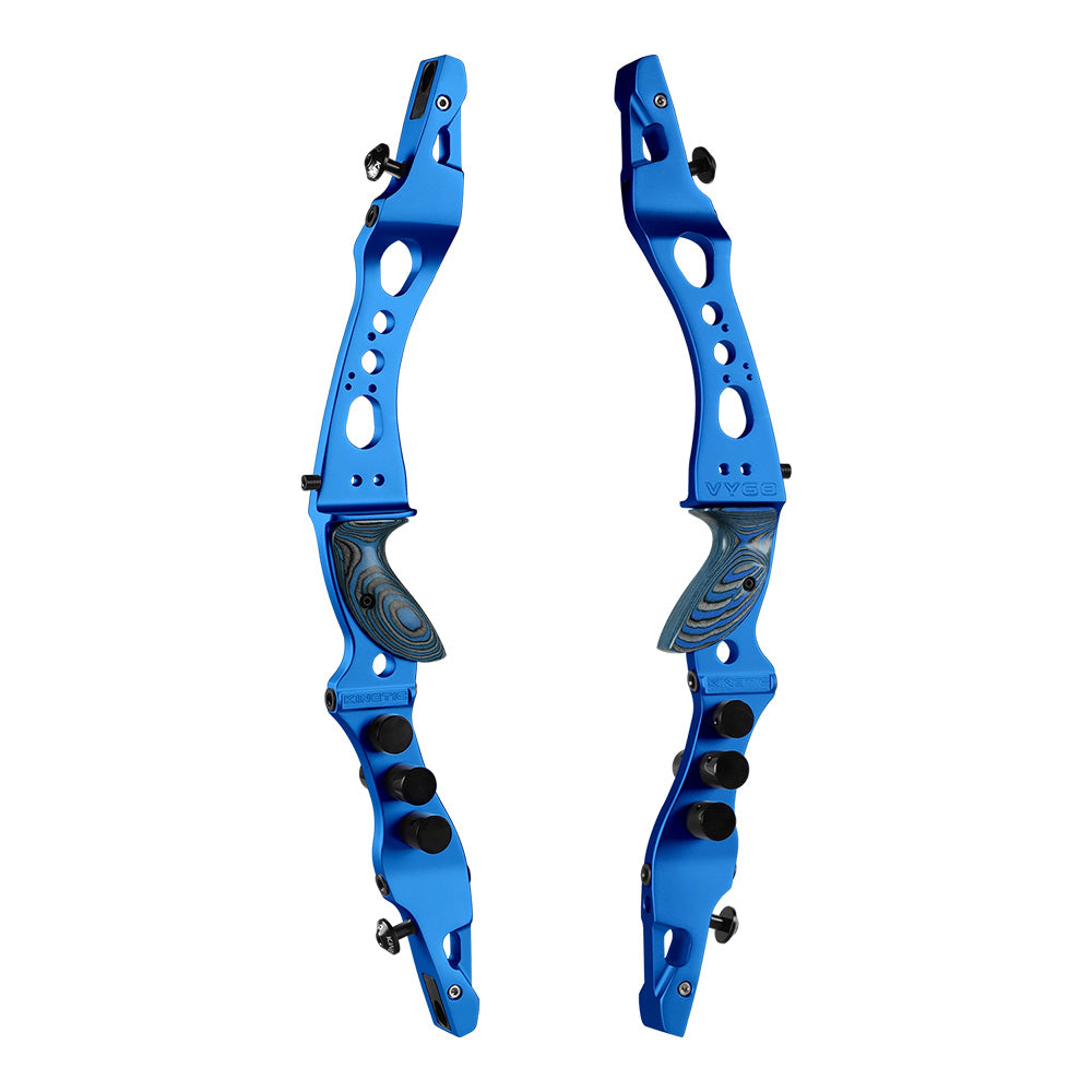 Photo of Kinetic Vygo Riser in colour blue. There are two images of the riser. One viewed from the left and the other from the right.