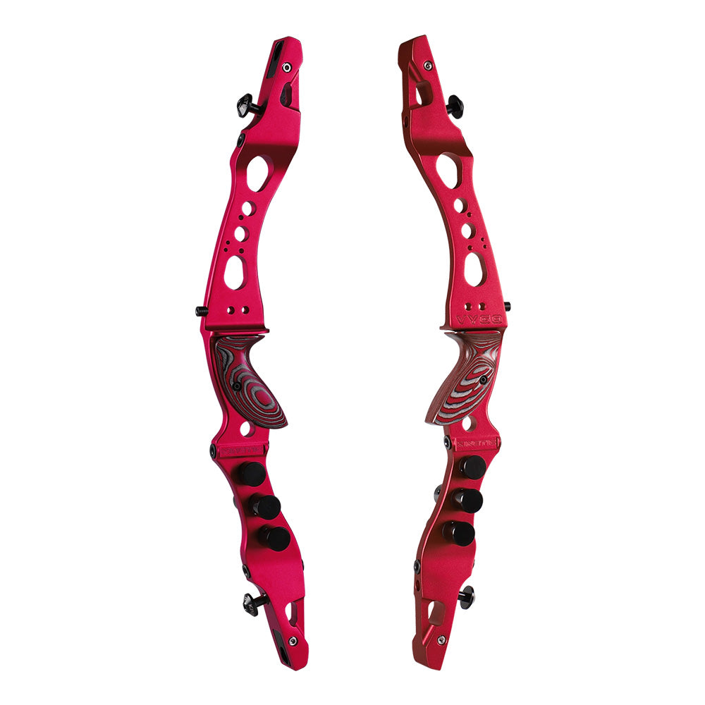 Photo of Kinetic Vygo Riser in colour red. There are two images of the riser. One viewed from the left and the other from the right.