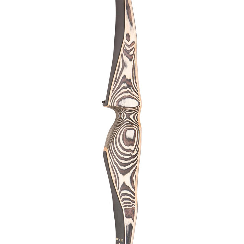 Photo of handle of Oak Ridge Northaro Longbow on a white background.