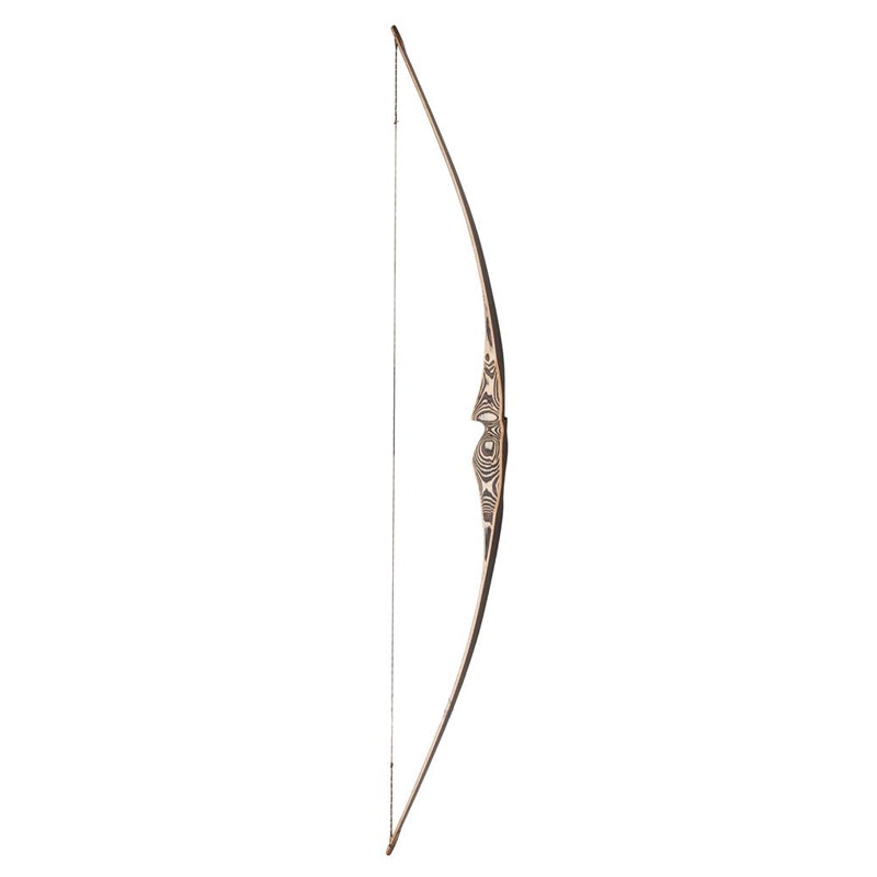 Photo of Oak Ridge Northaro Longbow fully strung on a white background