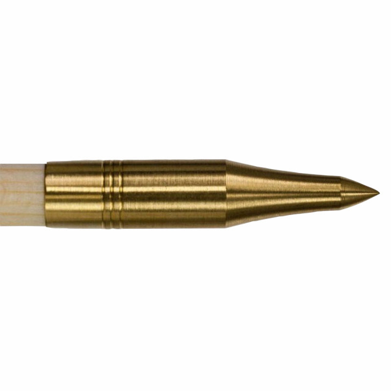 Photo of Top Hat brass field point for wooden archery arrows on a white background.