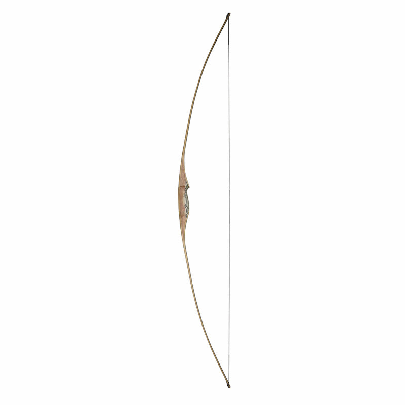 Photo of White Feather Osprey Longbow strung.