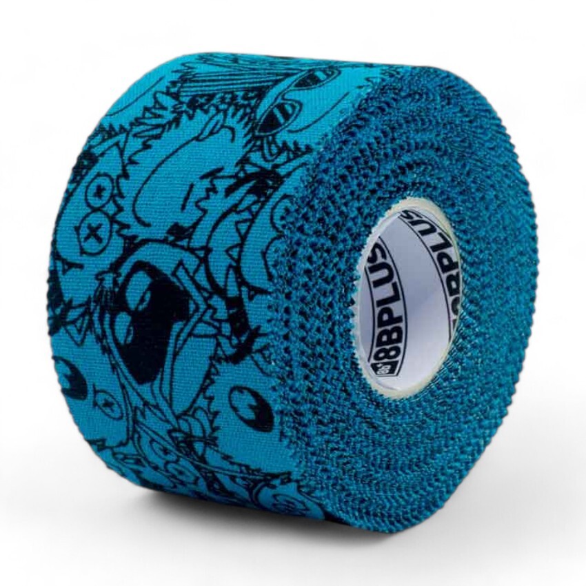 Photo of blue patterned finger tape roll with 8BPlus brand logo on a white background.