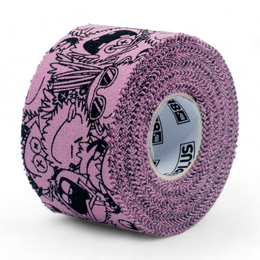 Photo of purple patterned finger tape roll with 8BPlus brand logo on a white background.