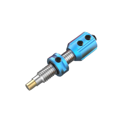 Photo of blue Bicaster plunger button on a white background.