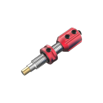 Photo of red Bicaster plunger button on a white background.