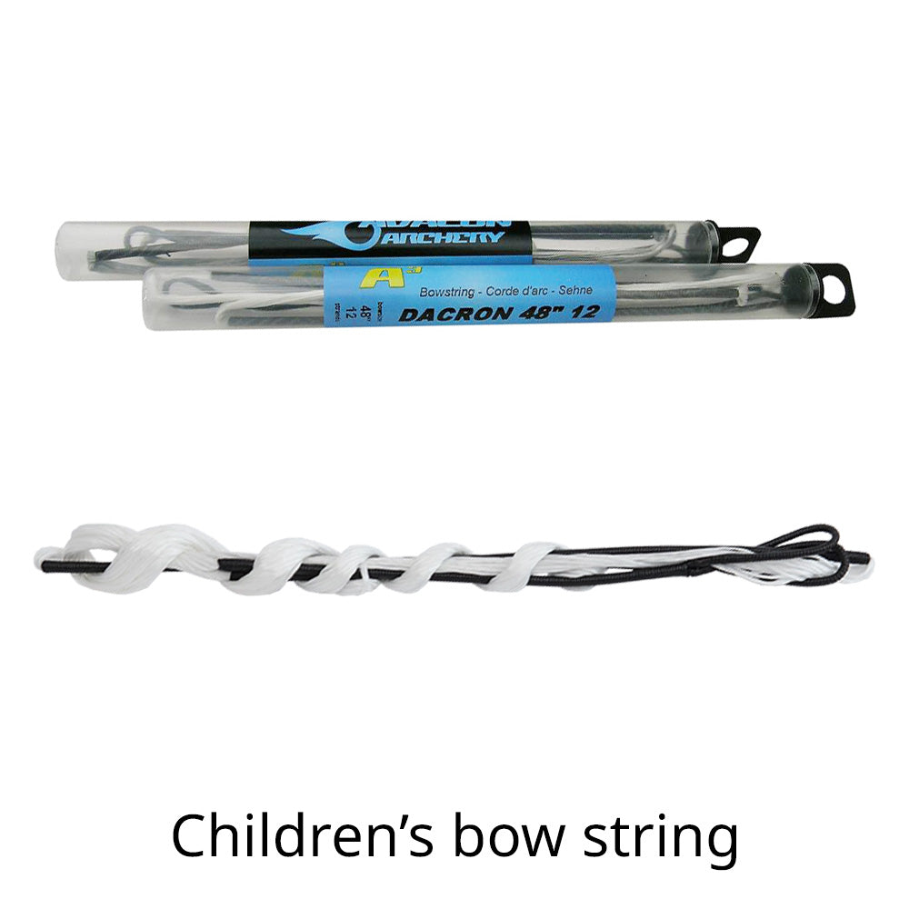 Photo of Avalon children's bow string in packaging and also loose.