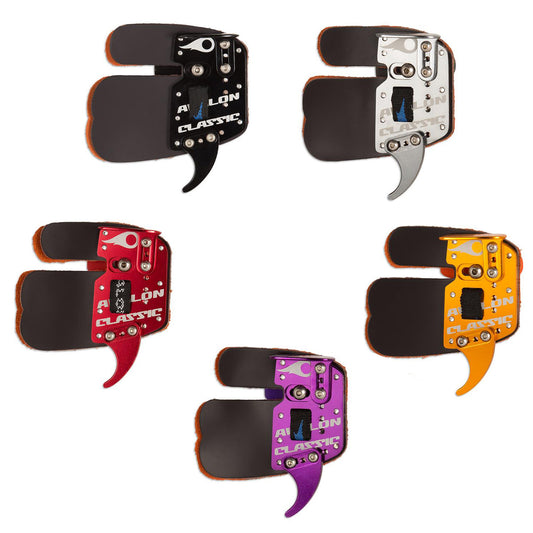 Photo of Avalon classic recurve tabs in the colours we have available.