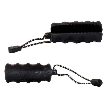 Photo of Avalon Grasper arrow puller in black.  There are two views of the grasper.  One side shows the arrow slot and the other side is the part that goes in your hand.