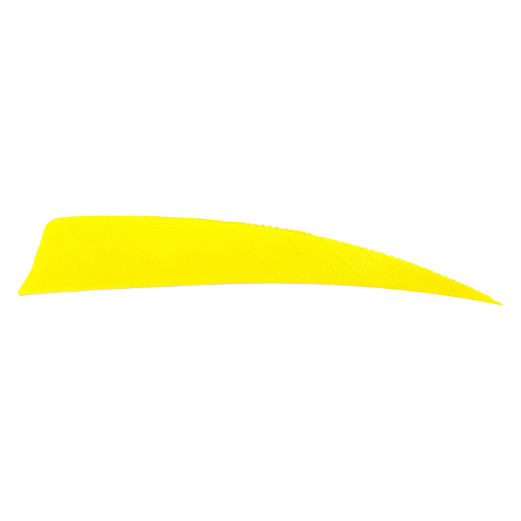 Avalon shield cut feather in yellow on a white background.