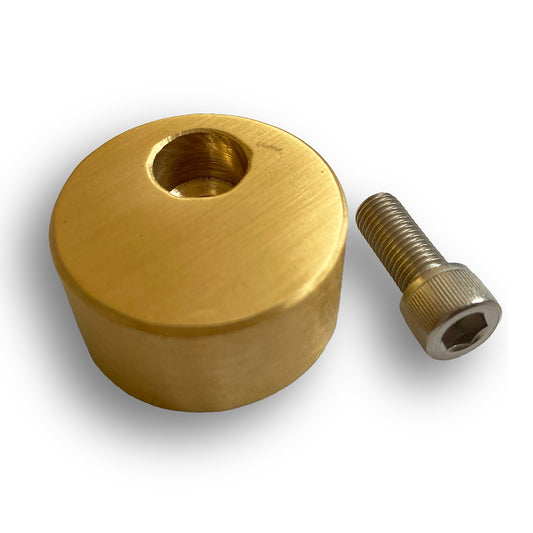 Photo of brass barebow weight with a stainless steel bolt.