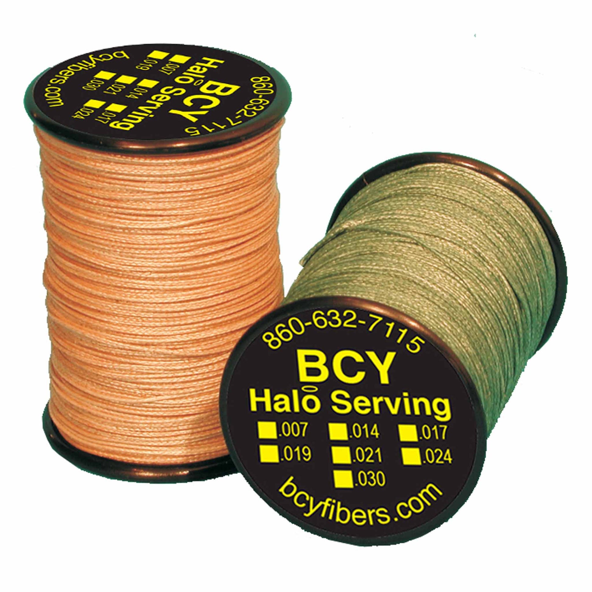 Photo of two rolls of BCY Halo serving thread.