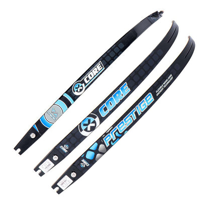 Photo of three halves of Core Prestige Limbs showing the designs on each side.  They are on a white background.