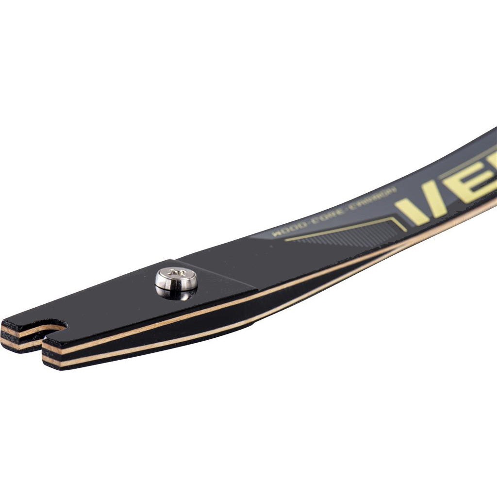 Photo of the tiller bolt end of a Core Verios ILF recurve limb on a white background.