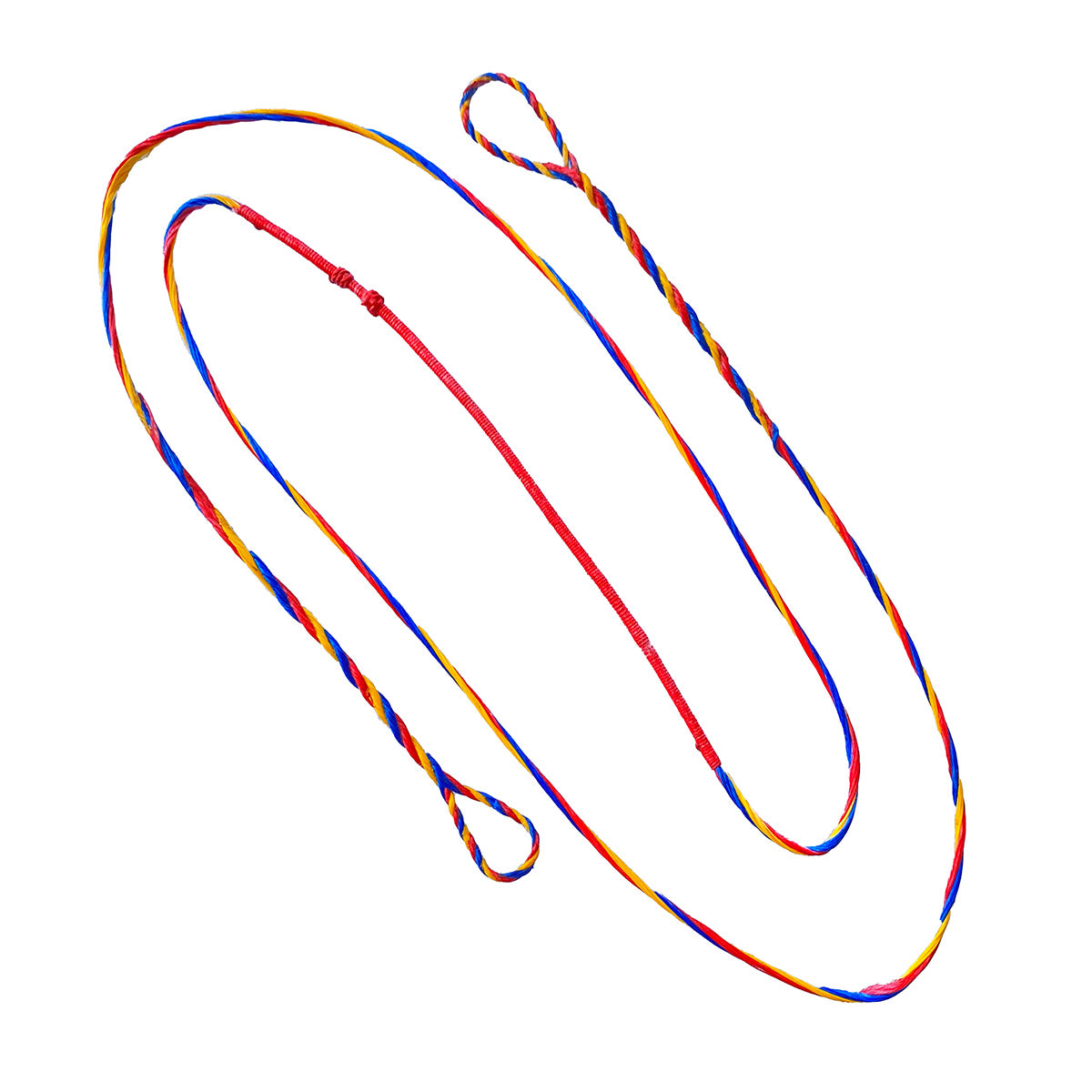 Photo of custom flemish twist bow string on a white background.