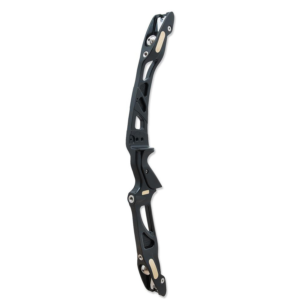 Photo of a Decut Honor recurve riser that is coloured black.