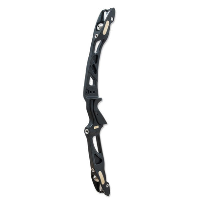 Photo of a Decut Honor recurve riser that is coloured black.