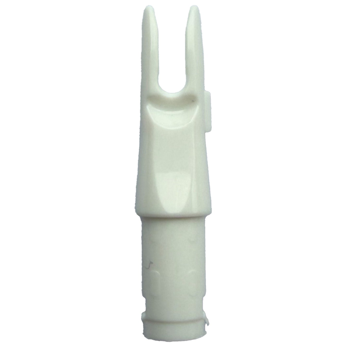 Photo of white Easton 3D Super Nocks for archery in plastic on a white background.