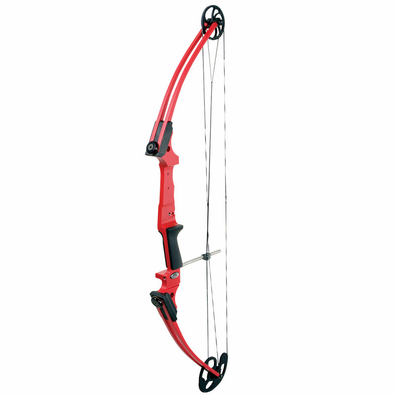 Photo of red Mathews Genesis Bow on a white background.