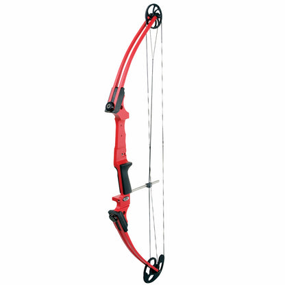 Photo of red Mathews Genesis Bow on a white background.