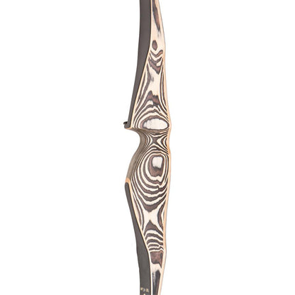 Photo of handle of Oak Ridge Northaro Longbow on a white background.