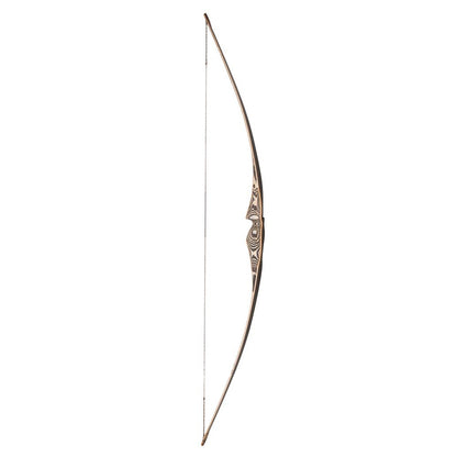 Photo of Oak Ridge Northaro Longbow fully strung on a white background