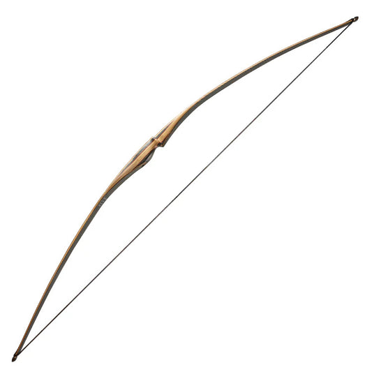 Photo of Old Mountain Edge Pro Longbow on a white background.