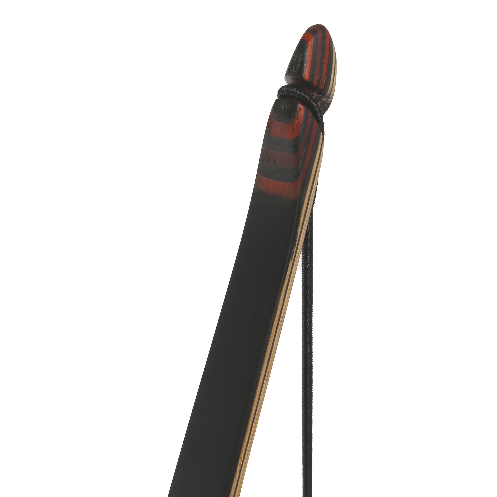 Photo of tips of Old Mountain Volcano longbow on a white background.