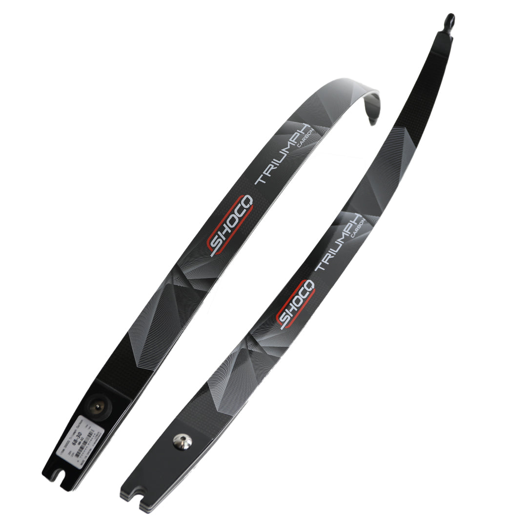 Photo of a pair of Shocq Triumph 3K Carbon limbs on a white background.