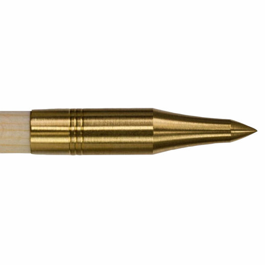 Photo of Top Hat brass field point for wooden archery arrows on a white background.