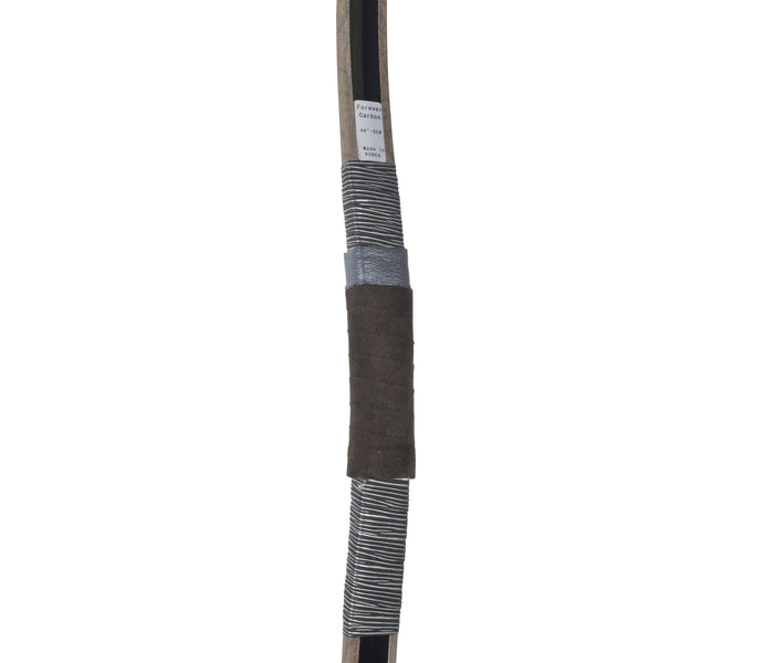 Closeup photo of the handle of the White Feather Forever Carbon Horsebow.