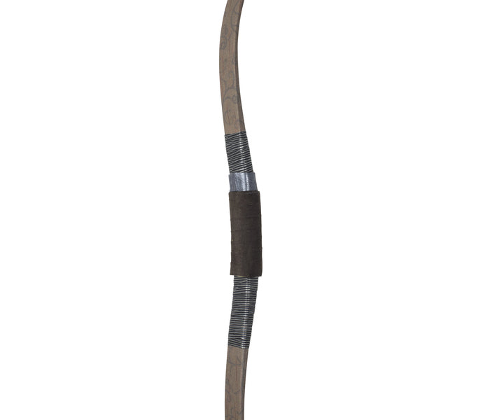 Closeup photo of the handle of the White Feather Forever Carbon Horsebow.