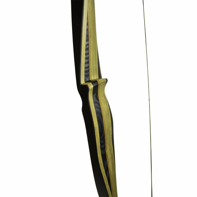 Closeup photo of the shelf of the White Feather Hugin Longbow.