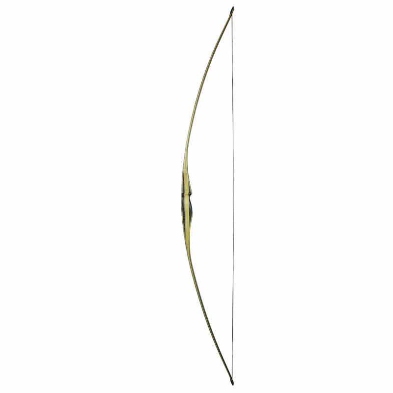 Photo of left hand side of the strung White Feather Hugin Longbow.