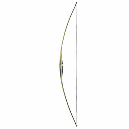 Photo of left hand side of the strung White Feather Hugin Longbow.