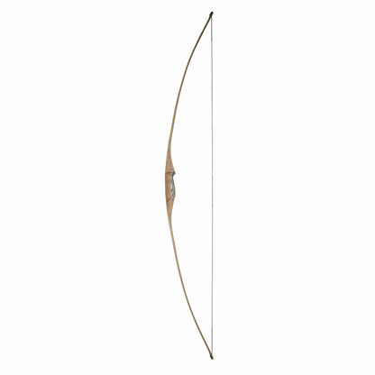 Photo of White Feather Osprey Longbow strung.