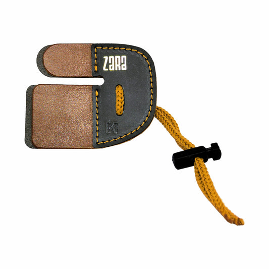 Photo of Zara recurve finger tab for archery.